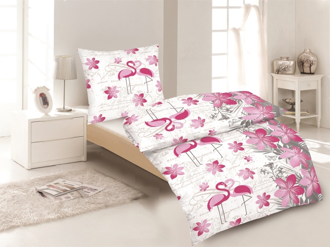 2tlg Bettwäsche Kissenbezug + Deckenbezug Mikrofaser Bettbezug in 135x200 80x80 Flamingo