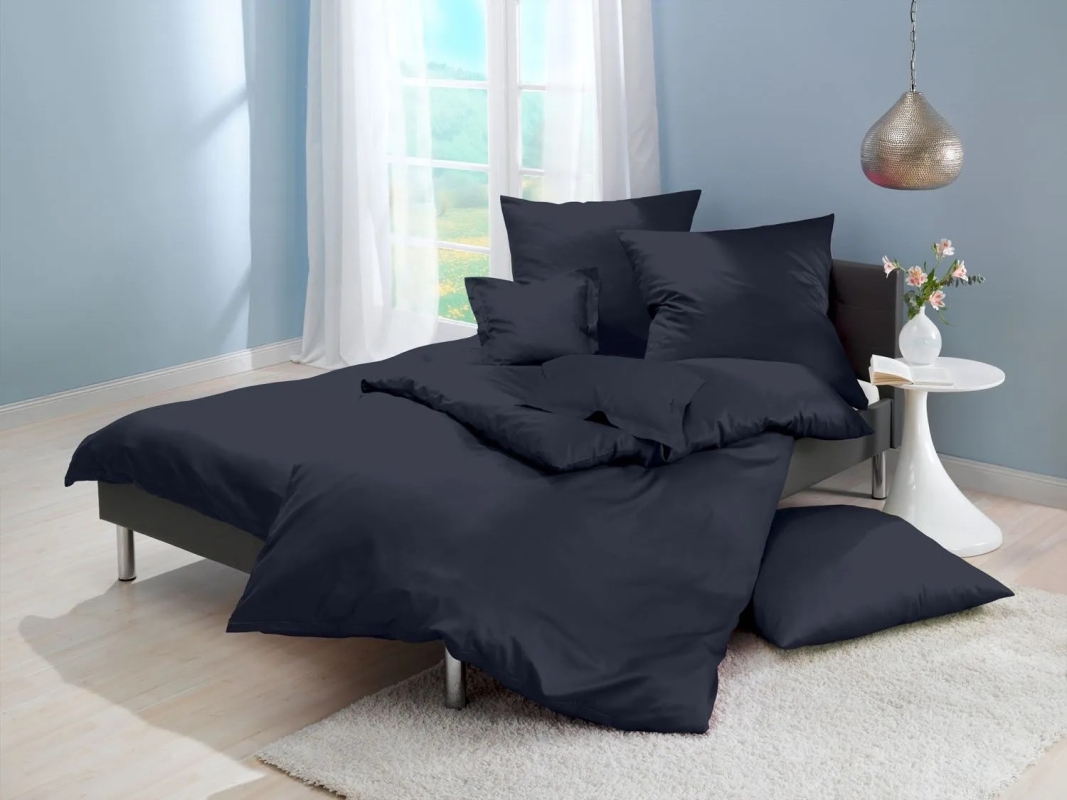Lorena Mako Satin Bettwäsche uni Classic Midnight Blue