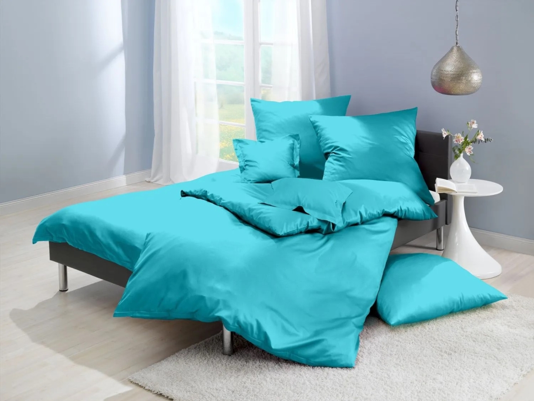 Lorena Mako Satin Bettwäsche uni Classic Türkis