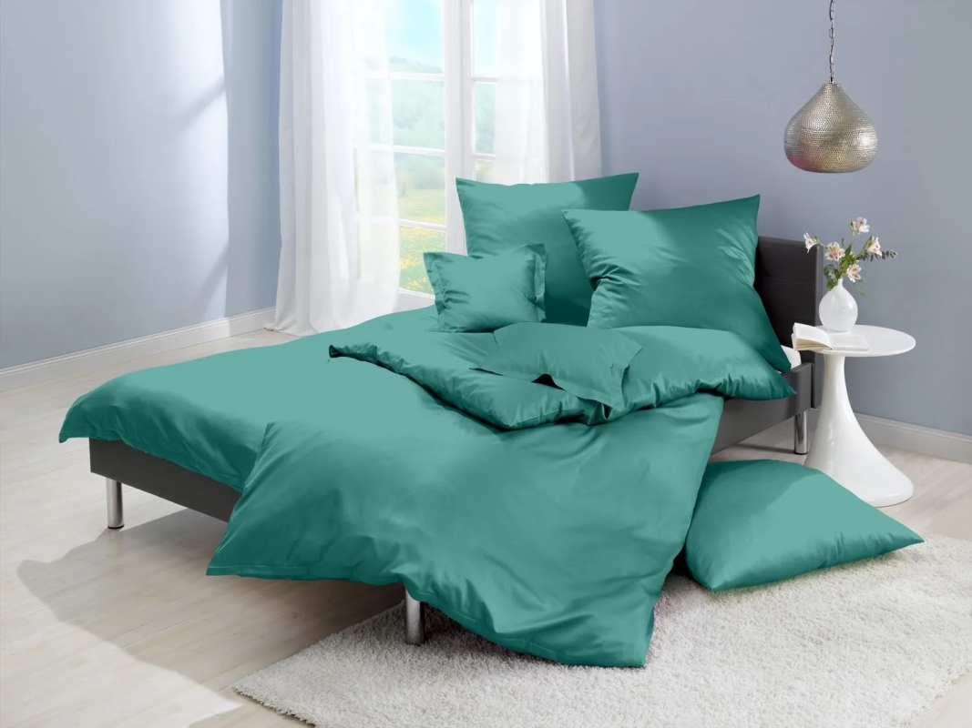 Lorena Mako Satin Bettwäsche uni Classic Petrol