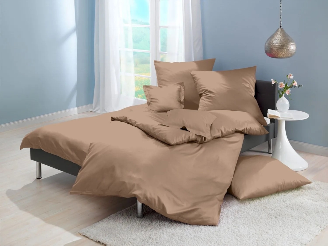 Lorena Mako Satin Bettwäsche uni Classic Bahama Beige