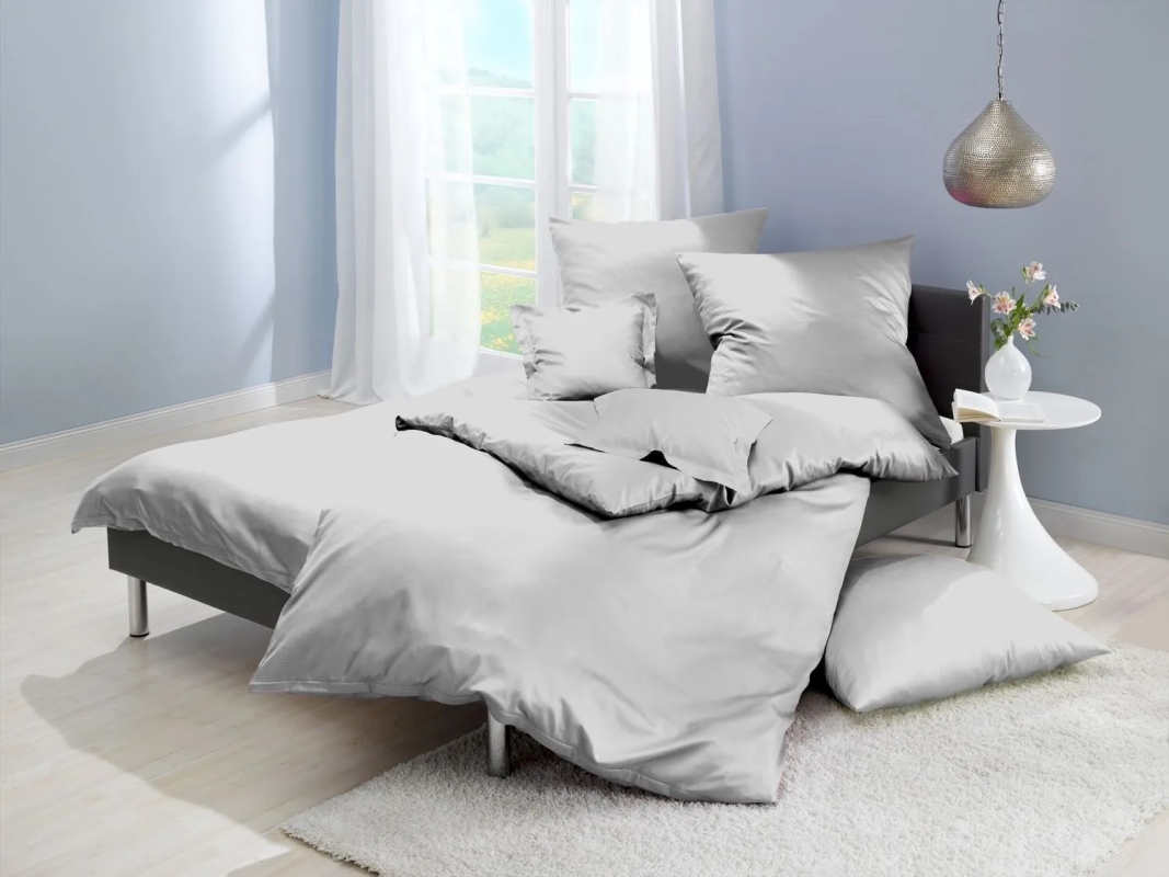 Lorena Mako Satin Bettwäsche uni Classic Silber