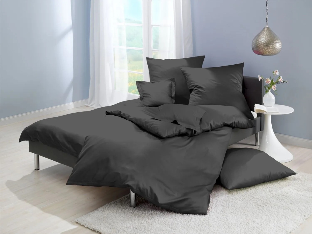 Lorena Mako Satin Bettwäsche uni Classic Anthrazit