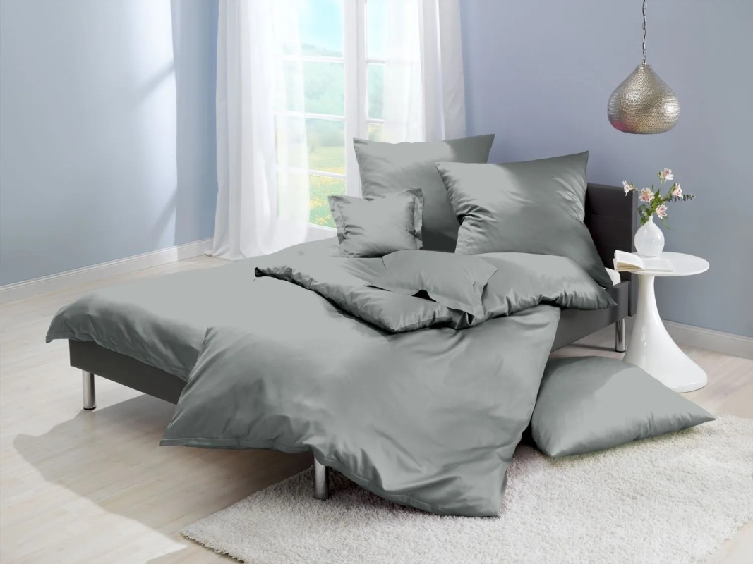 Lorena Mako Satin Bettwäsche uni Classic Taube