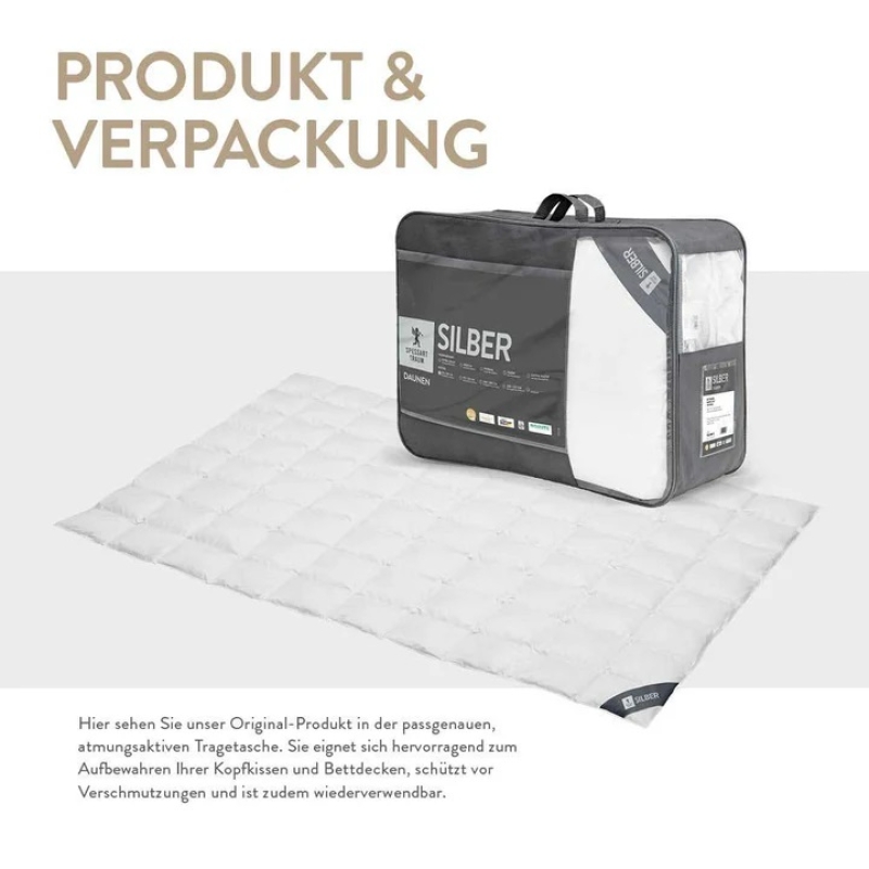 Extra Leichte Daunenbettdecke Spessarttraum Silber, 100 % Daunen 240x220
